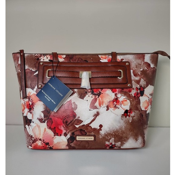 Adrienne Vittadini Brown Botanical Gardens Lock Tote Large Handbag - Picture 3 of 12